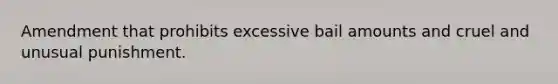 Amendment that prohibits excessive bail amounts and cruel and unusual punishment.