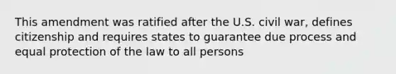 This amendment was ratified after the U.S. civil war, defines citizenship and requires states to guarantee due process and equal protection of the law to all persons