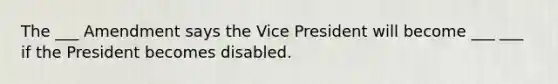 The ___ Amendment says the Vice President will become ___ ___ if the President becomes disabled.