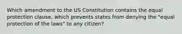 Which amendment to the US Constitution contains the equal protection clause, which prevents states from denying the "equal protection of the laws" to any citizen?