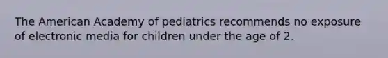 The American Academy of pediatrics recommends no exposure of electronic media for children under the age of 2.