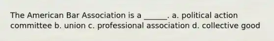 The American Bar Association is a ______. a. political action committee b. union c. professional association d. collective good