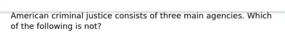 American criminal justice consists of three main agencies. Which of the following is not?