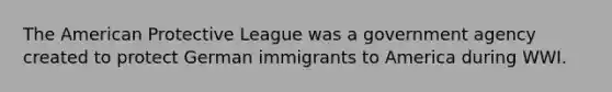 The American Protective League was a government agency created to protect German immigrants to America during WWI.