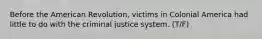 Before the American Revolution, victims in Colonial America had little to do with the criminal justice system. (T/F)