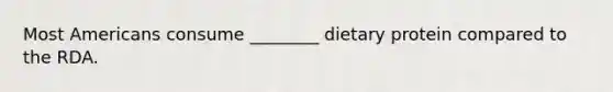 Most Americans consume ________ dietary protein compared to the RDA.