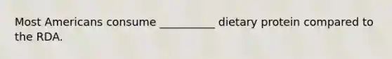 Most Americans consume __________ dietary protein compared to the RDA.