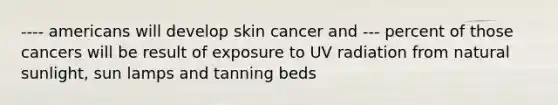 ---- americans will develop skin cancer and --- percent of those cancers will be result of exposure to UV radiation from natural sunlight, sun lamps and tanning beds