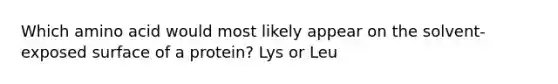 Which amino acid would most likely appear on the solvent-exposed surface of a protein? Lys or Leu