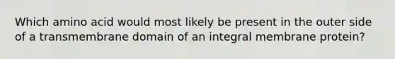 Which amino acid would most likely be present in the outer side of a transmembrane domain of an integral membrane protein?