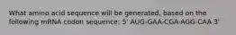 What amino acid sequence will be generated, based on the following mRNA codon sequence: 5' AUG-GAA-CGA-AGG-CAA 3'