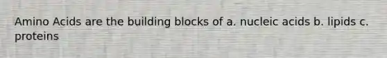 Amino Acids are the building blocks of a. nucleic acids b. lipids c. proteins