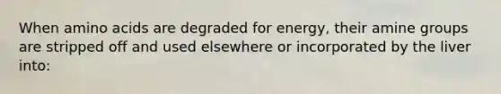 When amino acids are degraded for energy, their amine groups are stripped off and used elsewhere or incorporated by the liver into: