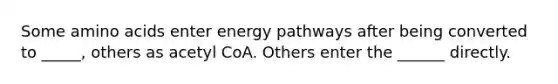 Some amino acids enter energy pathways after being converted to _____, others as acetyl CoA. Others enter the ______ directly.