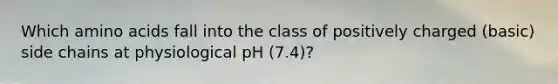 Which amino acids fall into the class of positively charged (basic) side chains at physiological pH (7.4)?