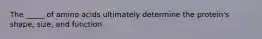 The _____ of amino acids ultimately determine the protein's shape, size, and function