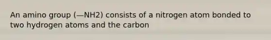 An amino group (—NH2) consists of a nitrogen atom bonded to two hydrogen atoms and the carbon