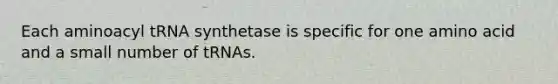 Each aminoacyl tRNA synthetase is specific for one amino acid and a small number of tRNAs.