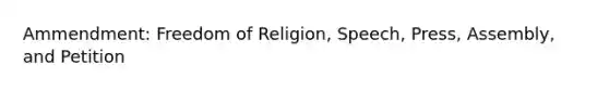 Ammendment: Freedom of Religion, Speech, Press, Assembly, and Petition