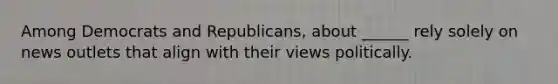 Among Democrats and Republicans, about ______ rely solely on news outlets that align with their views politically.