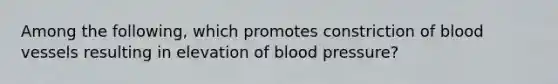 Among the following, which promotes constriction of blood vessels resulting in elevation of blood pressure?