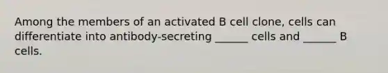 Among the members of an activated B cell clone, cells can differentiate into antibody-secreting ______ cells and ______ B cells.