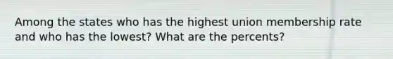 Among the states who has the highest union membership rate and who has the lowest? What are the percents?