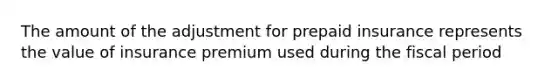 The amount of the adjustment for prepaid insurance represents the value of insurance premium used during the fiscal period