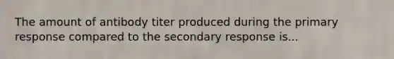 The amount of antibody titer produced during the primary response compared to the secondary response is...