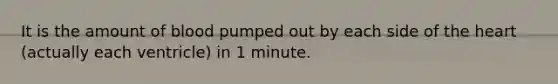 It is the amount of blood pumped out by each side of the heart (actually each ventricle) in 1 minute.