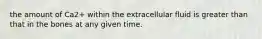 the amount of Ca2+ within the extracellular fluid is greater than that in the bones at any given time.