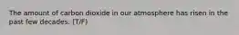 The amount of carbon dioxide in our atmosphere has risen in the past few decades. (T/F)