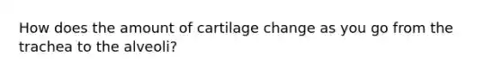 How does the amount of cartilage change as you go from the trachea to the alveoli?