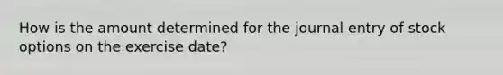 How is the amount determined for the journal entry of stock options on the exercise date?