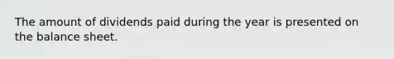 The amount of dividends paid during the year is presented on the balance sheet.