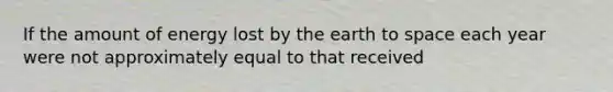 If the amount of energy lost by the earth to space each year were not approximately equal to that received