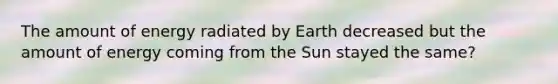 The amount of energy radiated by Earth decreased but the amount of energy coming from the Sun stayed the same?