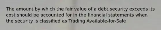 The amount by which the fair value of a debt security exceeds its cost should be accounted for in the financial statements when the security is classified as Trading Available-for-Sale