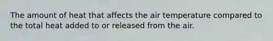 The amount of heat that affects the air temperature compared to the total heat added to or released from the air.