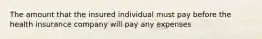 The amount that the insured individual must pay before the health insurance company will pay any expenses