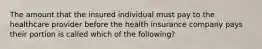 The amount that the insured individual must pay to the healthcare provider before the health insurance company pays their portion is called which of the following?