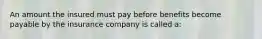 An amount the insured must pay before benefits become payable by the insurance company is called a: