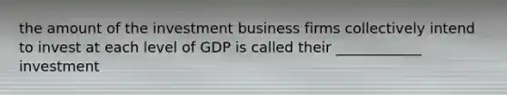 the amount of the investment business firms collectively intend to invest at each level of GDP is called their ____________ investment