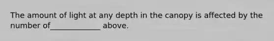 The amount of light at any depth in the canopy is affected by the number of_____________ above.