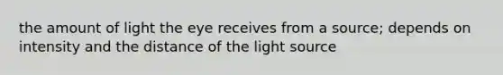 the amount of light the eye receives from a source; depends on intensity and the distance of the light source