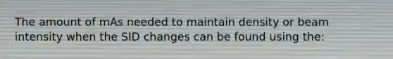 The amount of mAs needed to maintain density or beam intensity when the SID changes can be found using the: