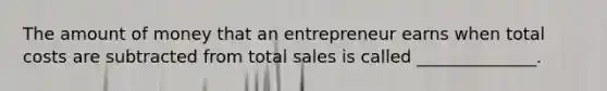 The amount of money that an entrepreneur earns when total costs are subtracted from total sales is called ______________.