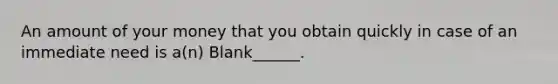 An amount of your money that you obtain quickly in case of an immediate need is a(n) Blank______.