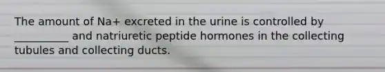 The amount of Na+ excreted in the urine is controlled by __________ and natriuretic peptide hormones in the collecting tubules and collecting ducts.