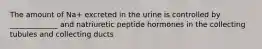 The amount of Na+ excreted in the urine is controlled by _____________ and natriuretic peptide hormones in the collecting tubules and collecting ducts